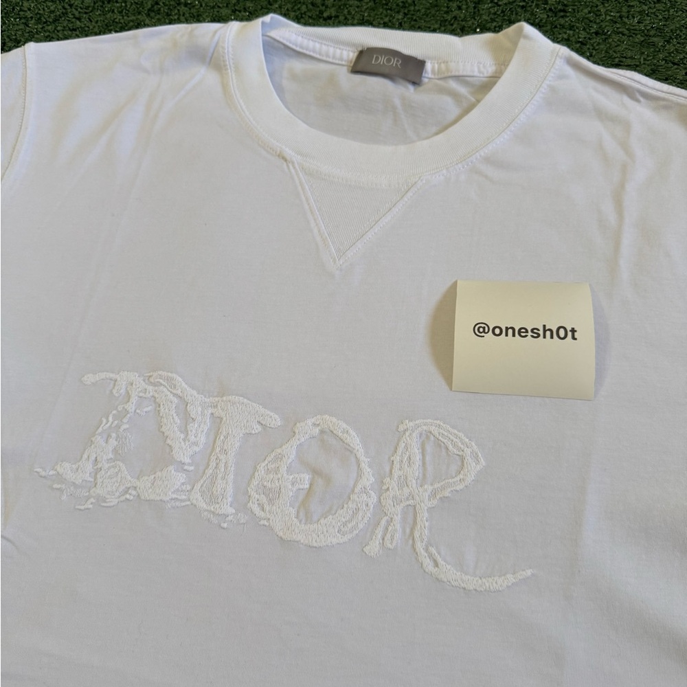 Dior Classic White Short Embroidered Sleeve Tee Size L - Picture 2 of 6